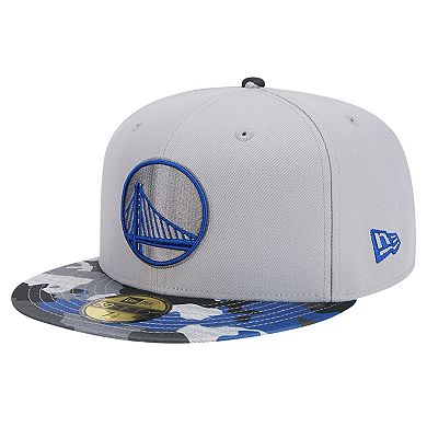 Men's New Era Gray Golden State Warriors Active Color Camo Visor 59FIFTY Fitted Hat