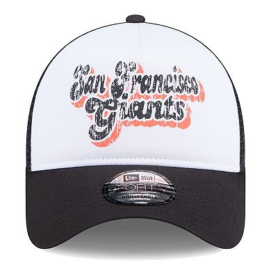 Women's New Era White/Black San Francisco Giants Throwback Team Foam Front A-Frame Trucker 9FORTY Adjustable Hat