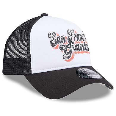 Women's New Era White/Black San Francisco Giants Throwback Team Foam Front A-Frame Trucker 9FORTY Adjustable Hat