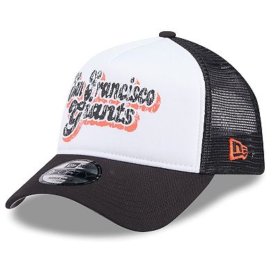 Women's New Era White/Black San Francisco Giants Throwback Team Foam Front A-Frame Trucker 9FORTY Adjustable Hat