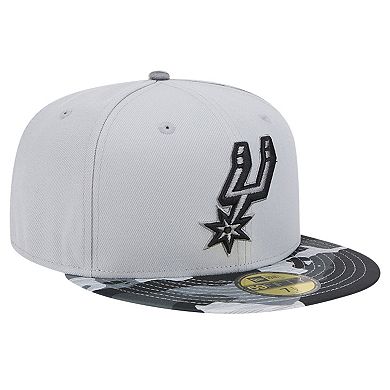 Men's New Era Gray San Antonio Spurs Active Color Camo Visor 59FIFTY Fitted Hat