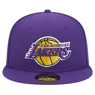 Men's New Era Purple Los Angeles Lakers Court Sport Leather Applique 59FIFTY Fitted Hat