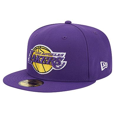 Men's New Era Purple Los Angeles Lakers Court Sport Leather Applique 59FIFTY Fitted Hat