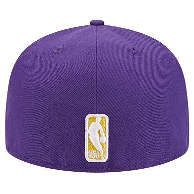 Men's New Era Purple Los Angeles Lakers Court Sport Leather Applique 59FIFTY Fitted Hat