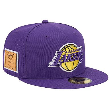 Men's New Era Purple Los Angeles Lakers Court Sport Leather Applique 59FIFTY Fitted Hat