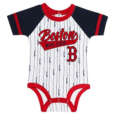 Newborn & Infant White Boston Red Sox Base Hitter Bodysuit, Bib & Bootie Set
