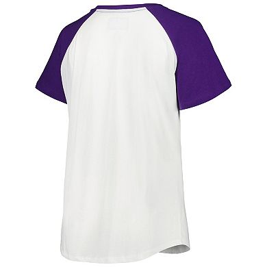 Women's Profile White/Purple LSU Tigers Plus Size Best Squad Shimmer Raglan Notch Neck T-Shirt