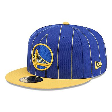Men's New Era Royal/Gold Golden State Warriors Pinstripe Two-Tone 59FIFTY Fitted Hat