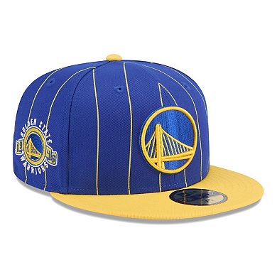 Men's New Era Royal/Gold Golden State Warriors Pinstripe Two-Tone 59FIFTY Fitted Hat