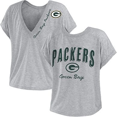 Women's WEAR by Erin Andrews Heather Gray Green Bay Packers Reversible T-Shirt