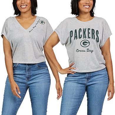 Women's WEAR by Erin Andrews Heather Gray Green Bay Packers Reversible T-Shirt