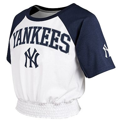Youth White New York Yankees On Base Fashion Raglan T-Shirt