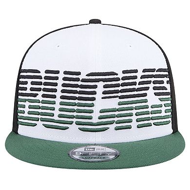 Men's New Era White/Hunter Green Milwaukee Bucks Throwback Gradient Tech Font 9FIFTY Snapback Hat