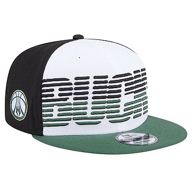 Men's New Era White/Hunter Green Milwaukee Bucks Throwback Gradient Tech Font 9FIFTY Snapback Hat