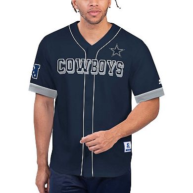 Men's Starter Navy Dallas Cowboys Relay Vintage Full-Button Baseball Top