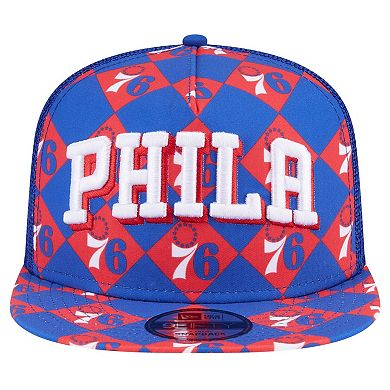 Men's New Era Royal Philadelphia 76ers Seeing Diamonds A-Frame Trucker 9FIFTY Snapback Hat