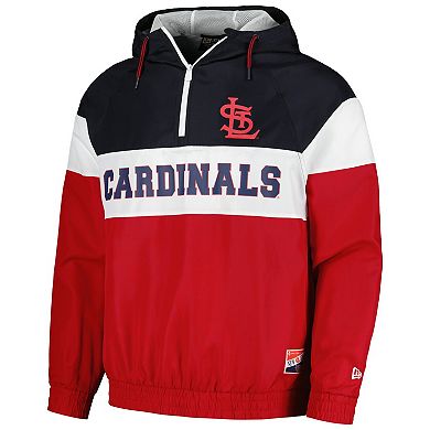 Men's New Era Red St. Louis Cardinals Ripstop Raglan Quarter-Zip Hoodie Windbreaker Jacket