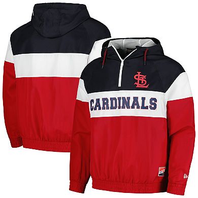 Men's New Era Red St. Louis Cardinals Ripstop Raglan Quarter-Zip Hoodie Windbreaker Jacket