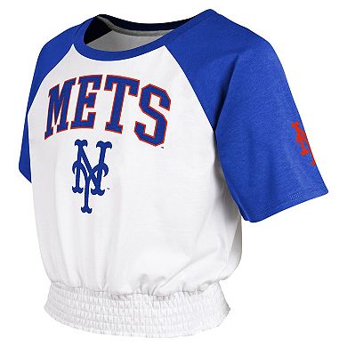 Youth White New York Mets On Base Fashion Raglan T-Shirt