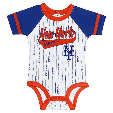 Newborn & Infant White New York Mets Base Hitter Bodysuit, Bib & Bootie Set