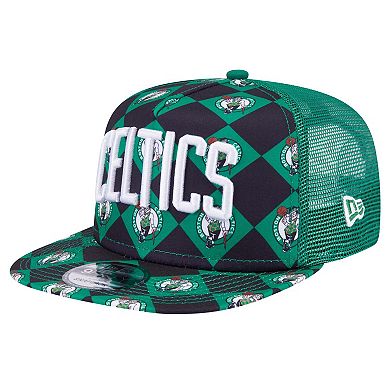 Men's New Era Kelly Green Boston Celtics Seeing Diamonds A-Frame Trucker 9FIFTY Snapback Hat
