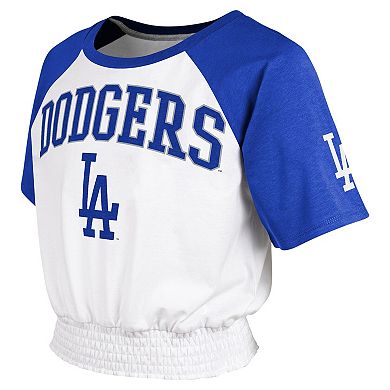 Youth White Los Angeles Dodgers On Base Fashion Raglan T-Shirt
