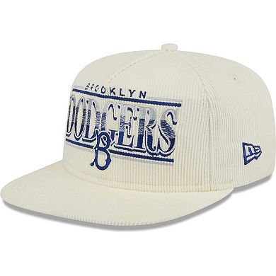 Men's New Era Cream Brooklyn Dodgers Throwback Bar Golfer Corduroy Snapback Hat