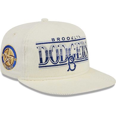 Men's New Era Cream Brooklyn Dodgers Throwback Bar Golfer Corduroy Snapback Hat
