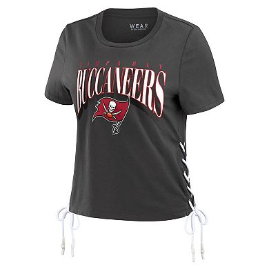 Women's WEAR by Erin Andrews Pewter Tampa Bay Buccaneers Lace Up Side Modest Cropped T-Shirt