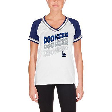 Women's New Era White Los Angeles Dodgers Jersey Double Binding Raglan V-Neck T-Shirt