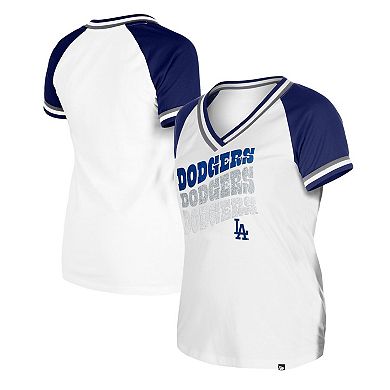 Women's New Era White Los Angeles Dodgers Jersey Double Binding Raglan V-Neck T-Shirt