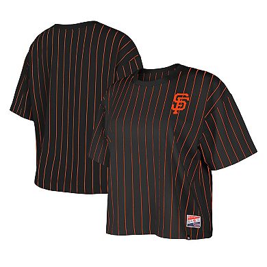 Women's New Era Black San Francisco Giants Boxy Pinstripe T-Shirt