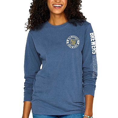 Women's Soft as a Grape Blue Milwaukee Brewers Pigment-Dyed Long Sleeve T-Shirt