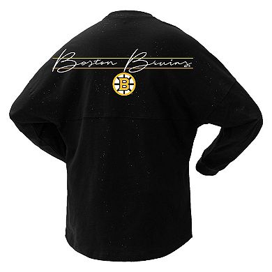 Women's Fanatics Branded Black Boston Bruins 100th Anniversary Sparkle Spirit Jersey T-Shirt