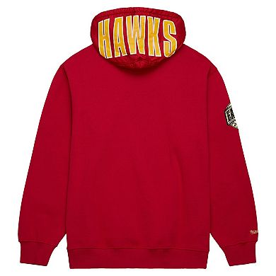 Men's Mitchell & Ness Red Atlanta Hawks  Team OG 2.0 Vintage Logo Fleece Pullover Hoodie
