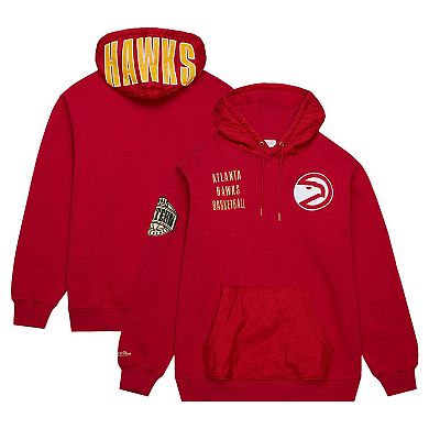 Men's Mitchell & Ness Red Atlanta Hawks  Team OG 2.0 Vintage Logo Fleece Pullover Hoodie
