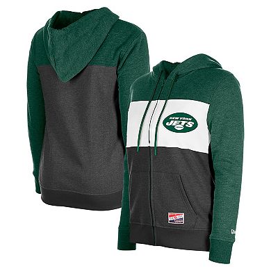 Women's New Era Green New York Jets Color-Block Full-Zip Hoodie