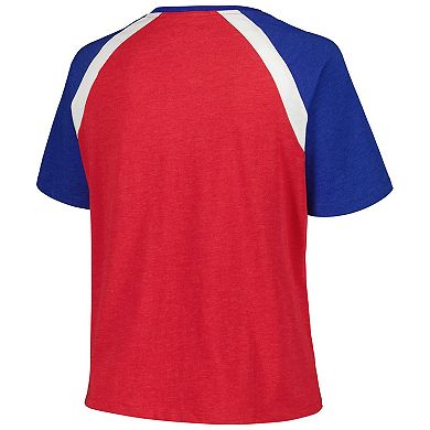 Women's New Era Red Chicago Cubs Plus Size Raglan V-Neck T-Shirt