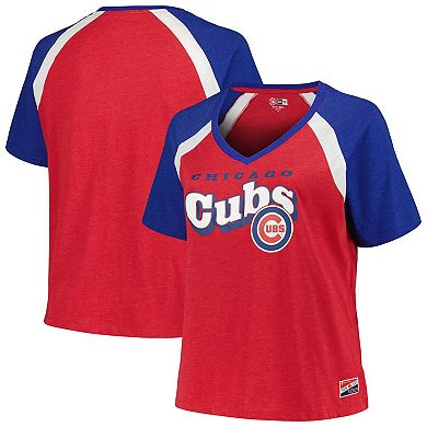Women's New Era Red Chicago Cubs Plus Size Raglan V-Neck T-Shirt