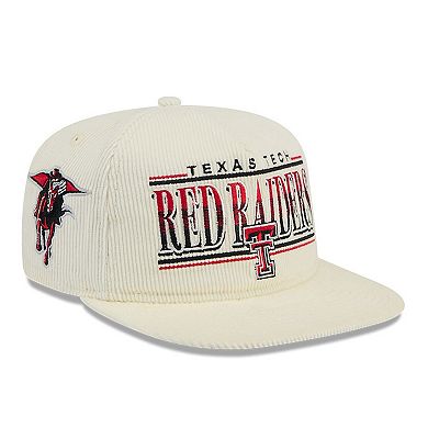 Men's New Era White Texas Tech Red Raiders Throwback Golfer Corduroy Snapback Hat