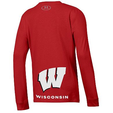 Youth Under Armour  Red Wisconsin Badgers 2024 On-Court Bench Unity Performance Long Sleeve T-Shirt