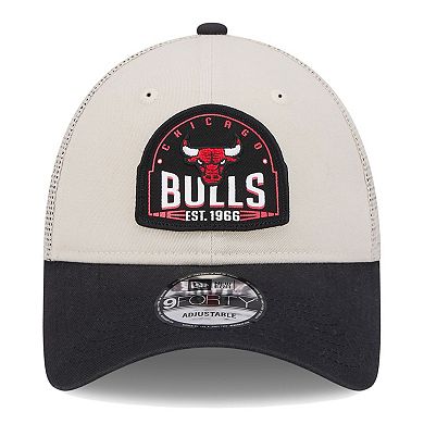 Men's New Era Khaki/Black Chicago Bulls Throwback Patch Trucker 9FORTY Adjustable Hat