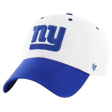 Men's '47 White/Royal New York Giants Double Header Diamond Clean Up Adjustable Hat