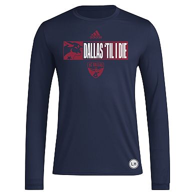 Men's adidas Navy FC Dallas 2024 Jersey Hook AEROREADY Long Sleeve T-Shirt