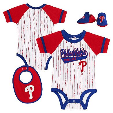 Newborn & Infant White Philadelphia Phillies Base Hitter Bodysuit, Bib & Bootie Set