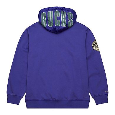 Men's Mitchell & Ness Purple Milwaukee Bucks  Team OG 2.0 Vintage Logo Fleece Pullover Hoodie