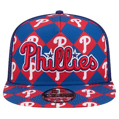 Men's New Era Royal Philadelphia Phillies Seeing Diamonds A-Frame Trucker 9FIFTY Snapback Hat