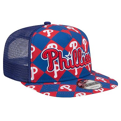 Men's New Era Royal Philadelphia Phillies Seeing Diamonds A-Frame Trucker 9FIFTY Snapback Hat