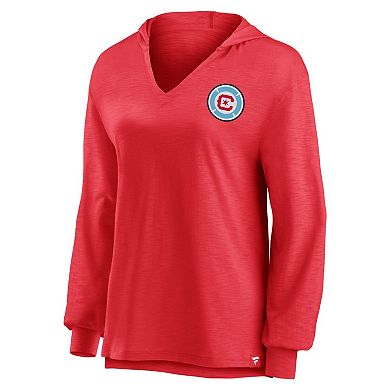 Women's Fanatics Branded Red Chicago Fire Iconic Slub Lightweight V-Neck Pullover Hoodie