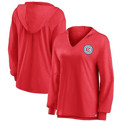 Women's Fanatics Branded Red Chicago Fire Iconic Slub Lightweight V-Neck Pullover Hoodie